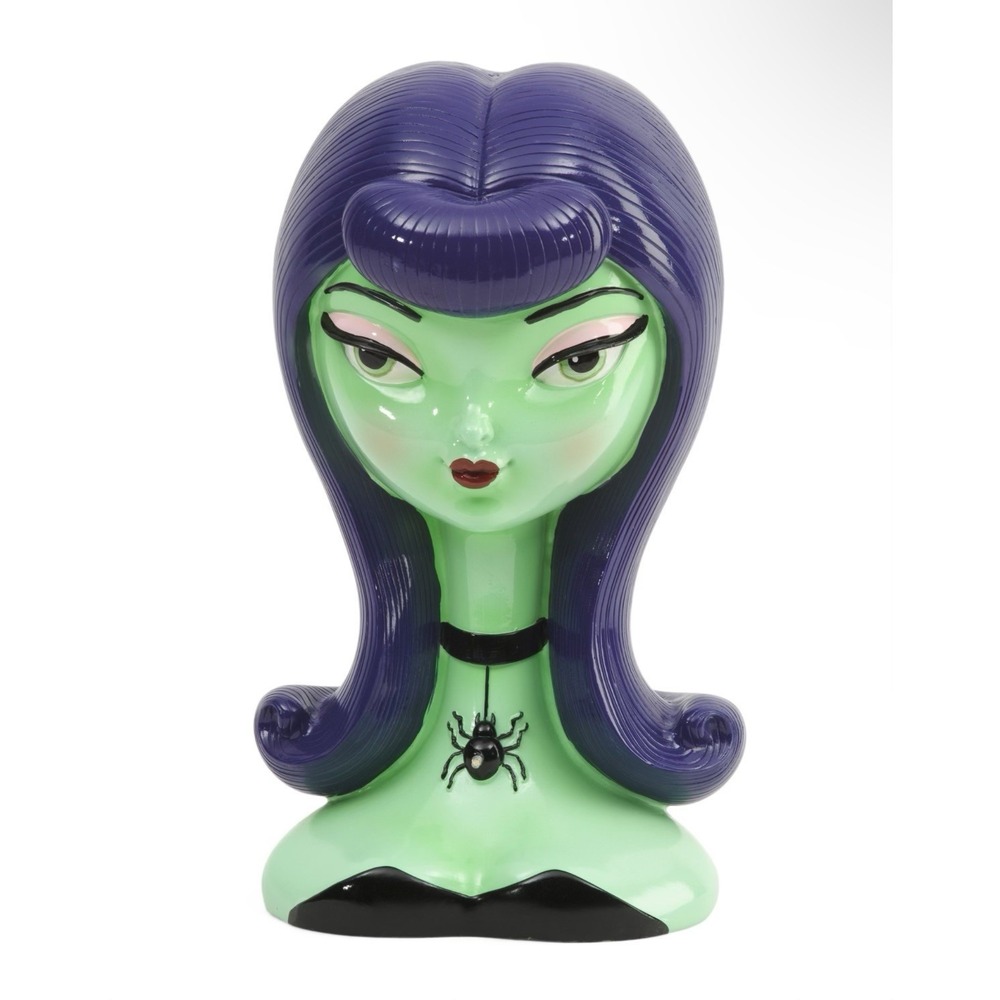 Bella Lux Halloween Bust Green Bride of Frankenstein Purple Hair LED Lighted NEW - Picture 2 of 3